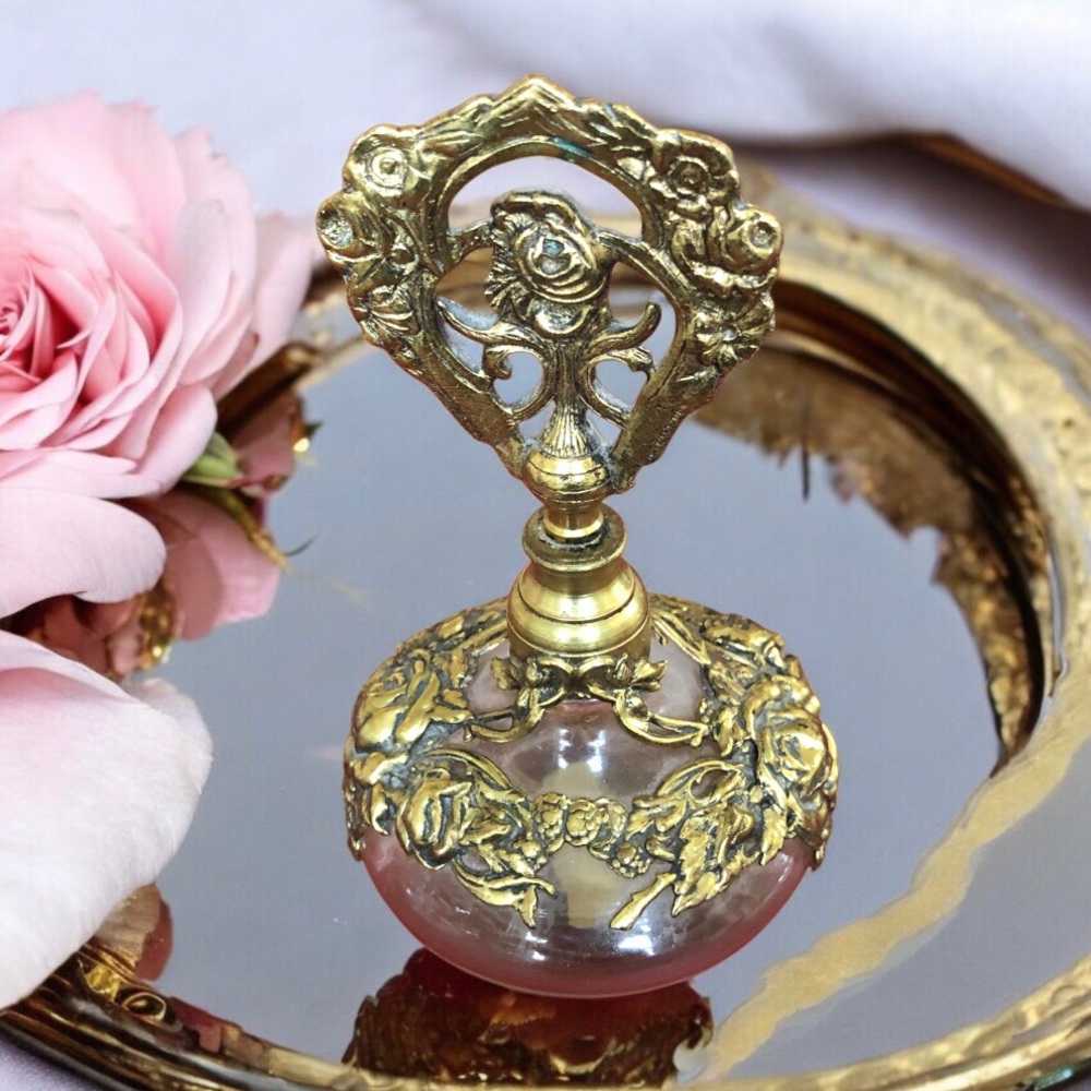 Vintage Ormolu Gilt Perfume Bottle Hollywood Regency Vanity 24K Gold Plated